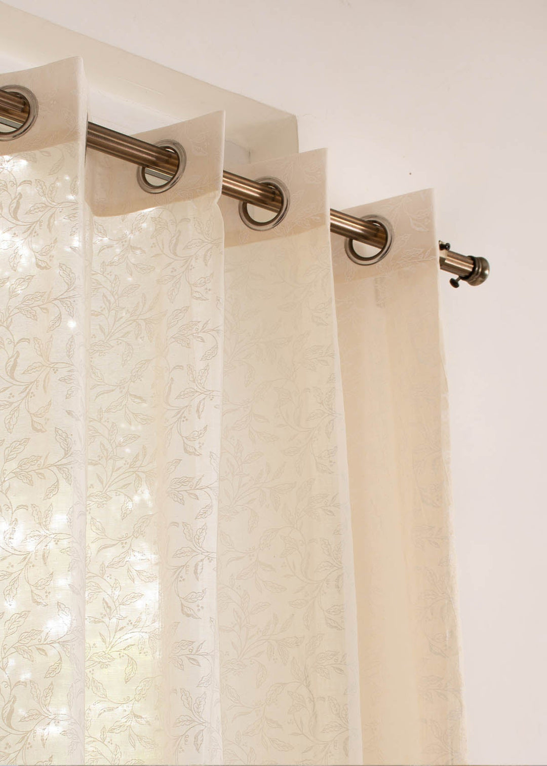 Trailing Berries 100% Cotton Sheer minimal curtain for Living room - Light filtering - Cream - Single Piece | SHOBITAM