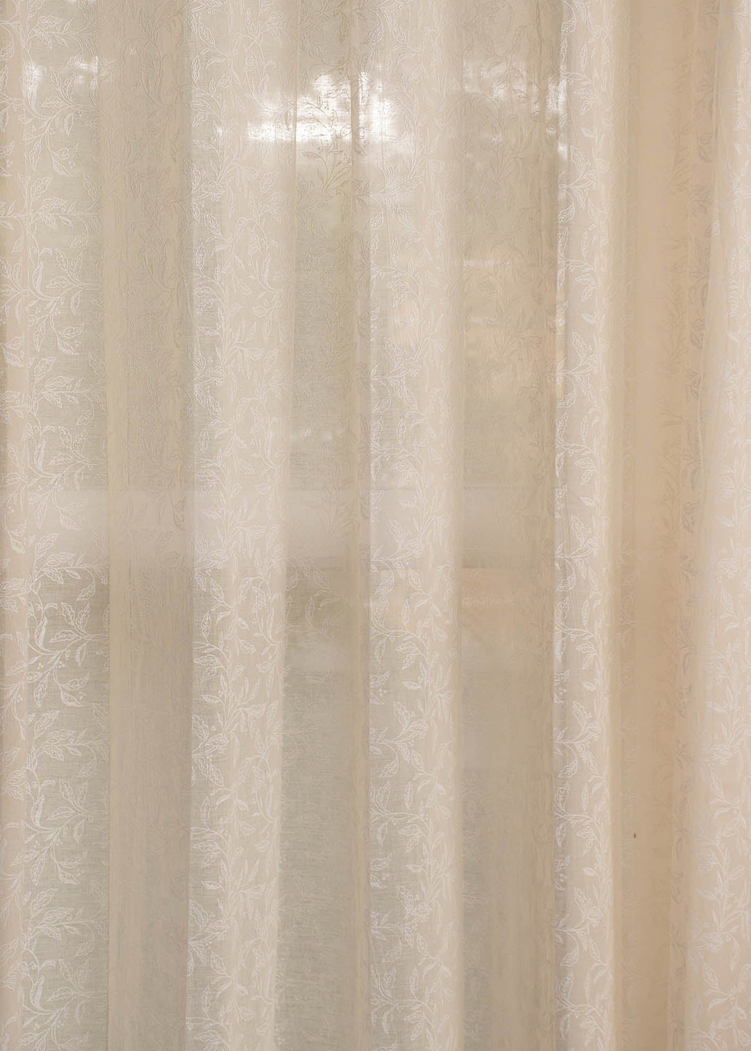 Trailing Berries 100% Cotton Sheer minimal curtain for Living room - Light filtering - Cream - Single Piece | SHOBITAM