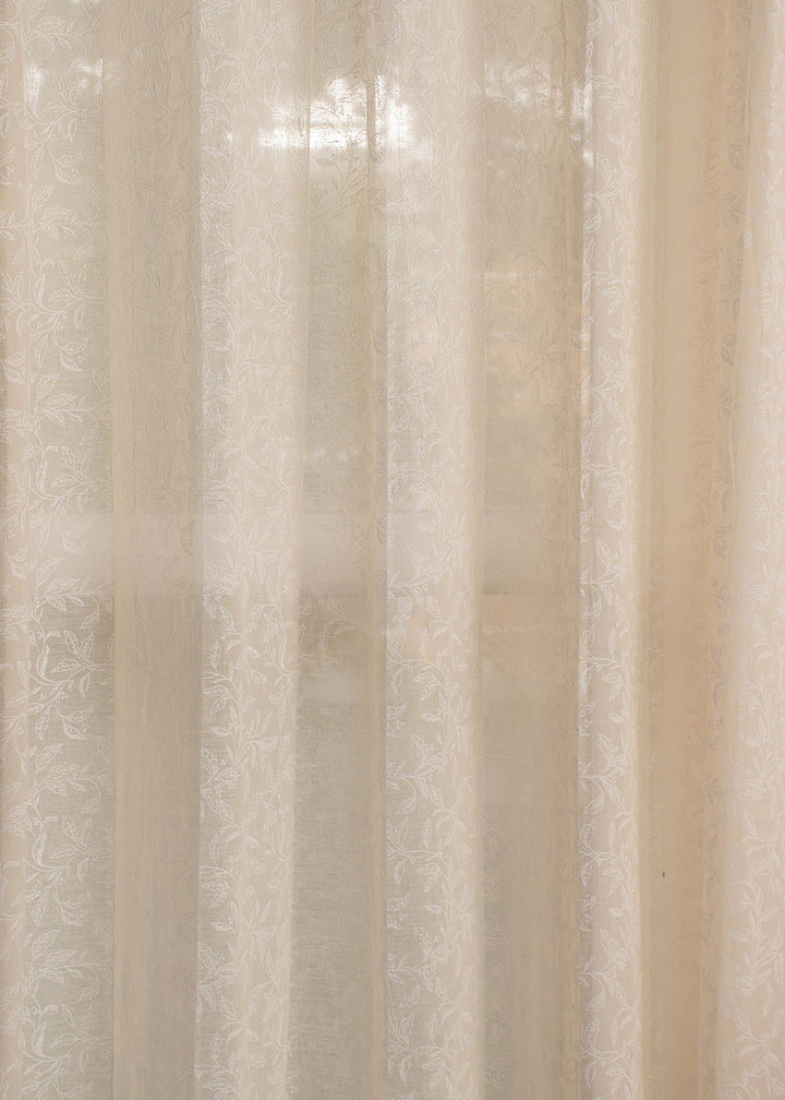 Trailing Berries 100% Cotton Sheer minimal curtain for Living room - Light filtering - Cream - Single Piece | SHOBITAM