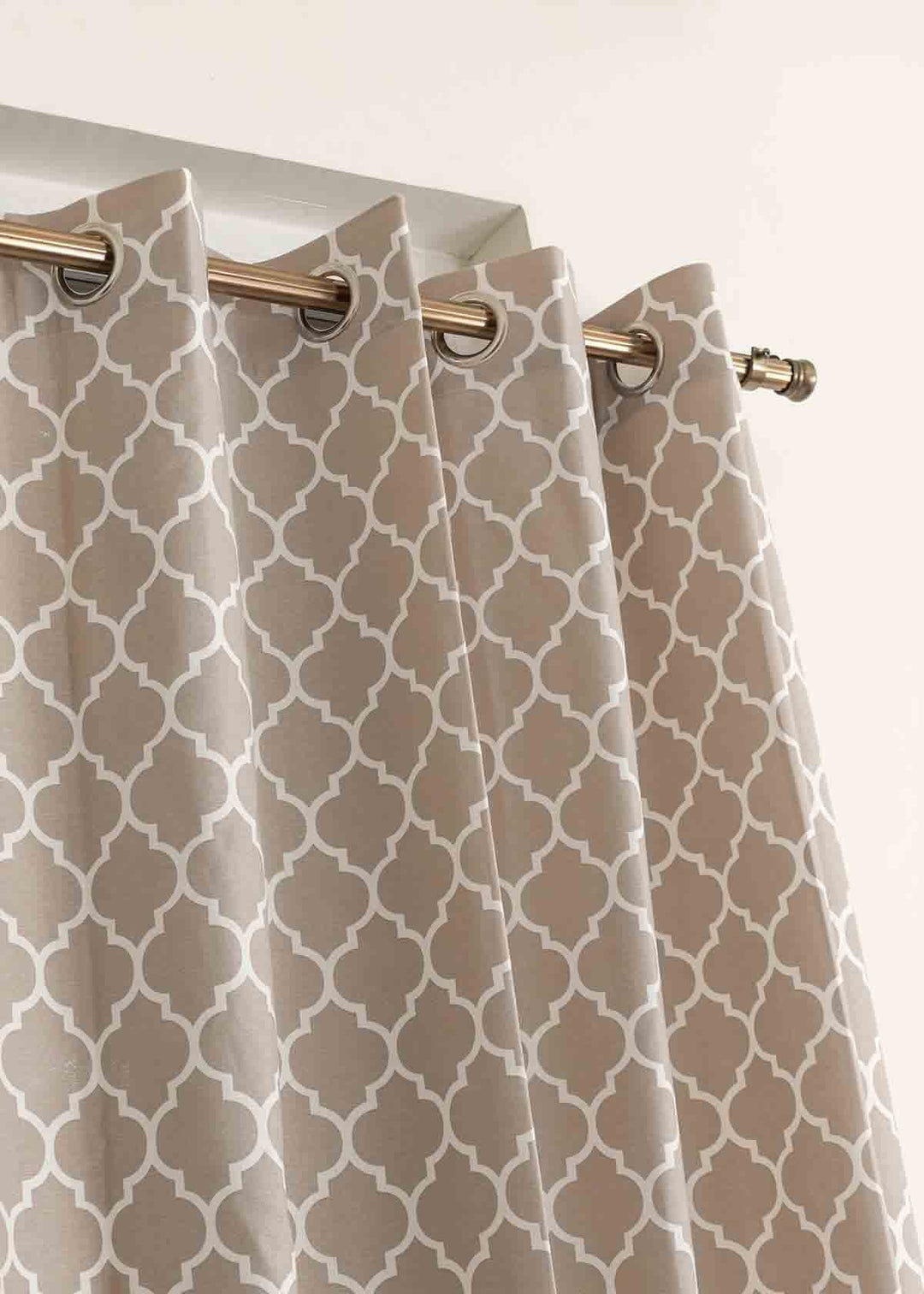 Reverse Trellis 100% cotton geometric curtain for bed room - Room darkening - Walnut Grey - Single Piece  | SHOBITAM