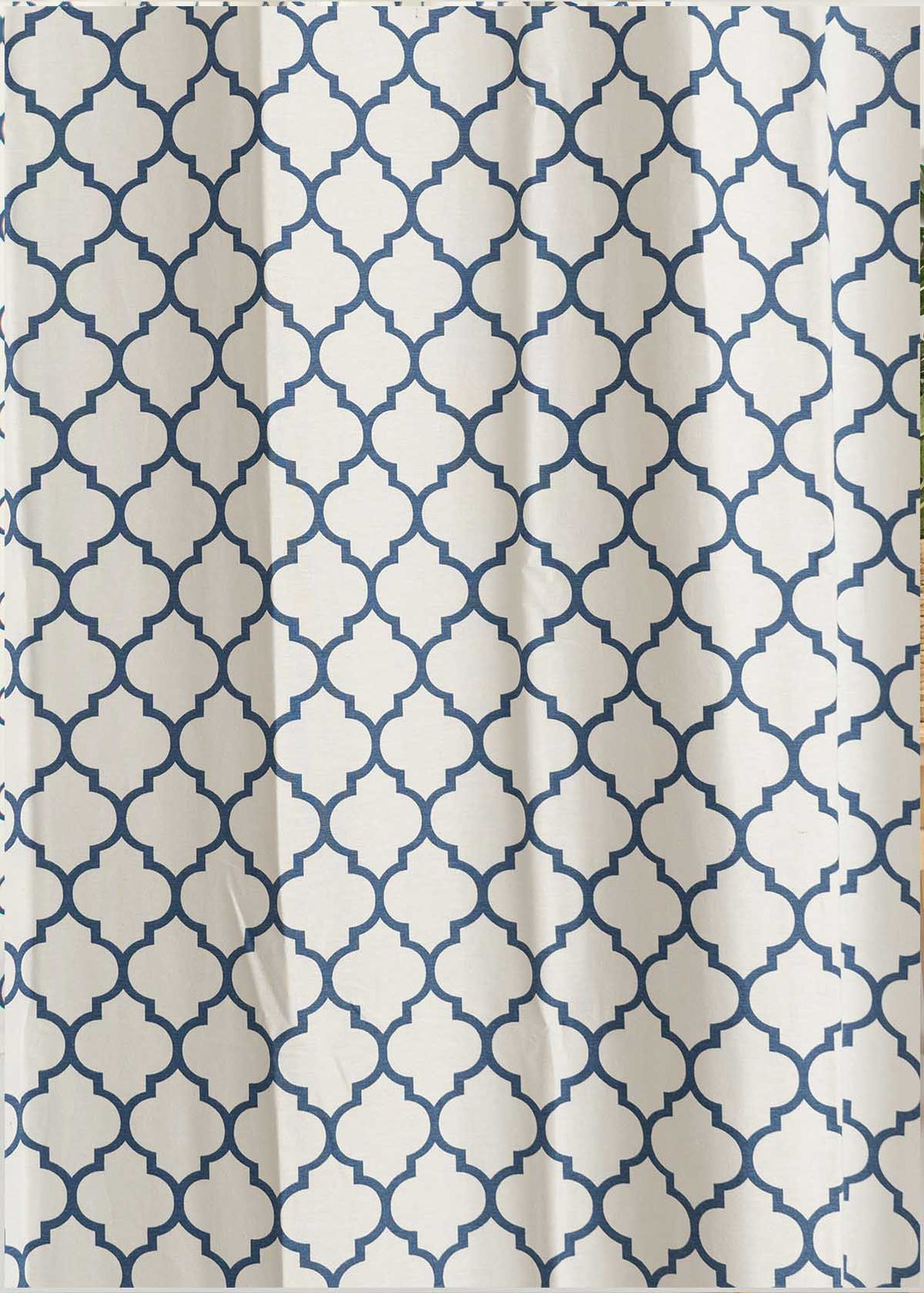Trellis Printed Royal Blue 100% cotton geometric curtain for bed room - Light Reduction - Single Piece | SHOBITAM