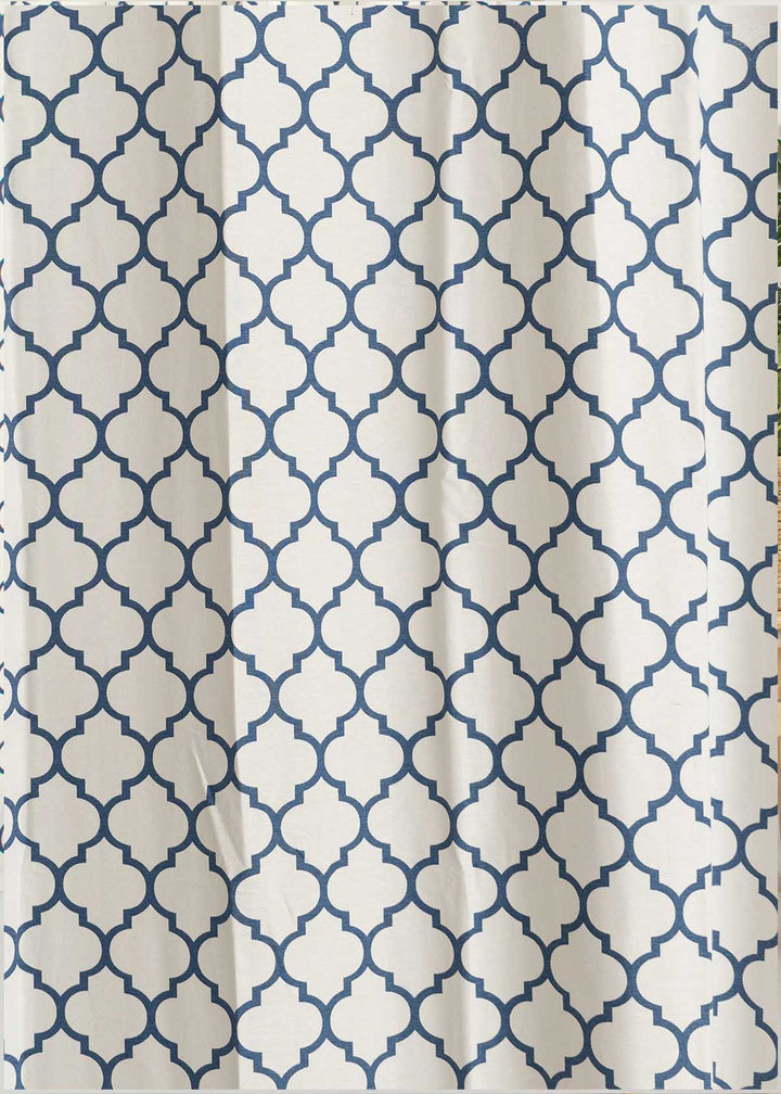 Trellis Printed Royal Blue 100% cotton geometric curtain for bed room - Light Reduction - Single Piece | SHOBITAM