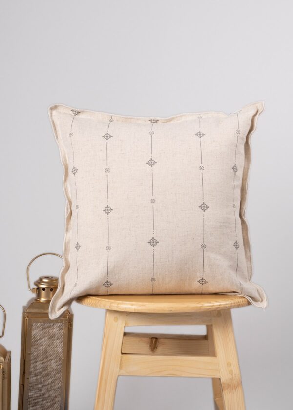 Tulsi Beige Linen Minimal Print Cushion Cover for Sofa | SHOBITAM
