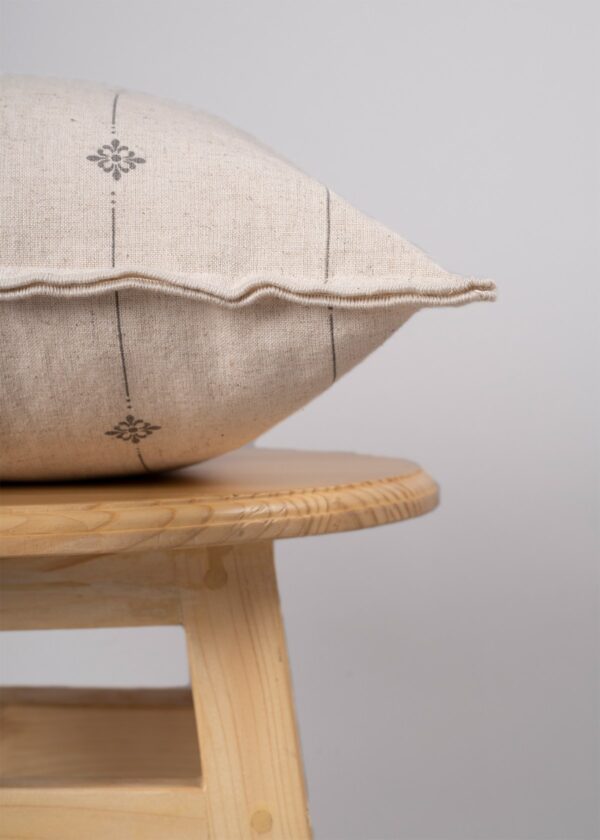 Tulsi Beige Linen Minimal Print Cushion Cover for Sofa | SHOBITAM