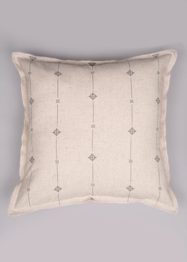 Tulsi Beige Linen Minimal Print Cushion Cover for Sofa | SHOBITAM