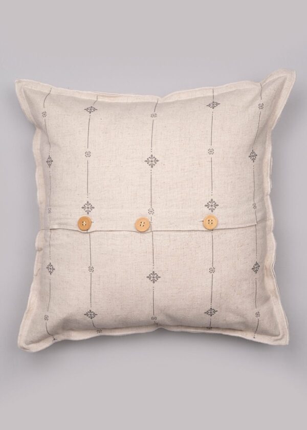 Tulsi Beige Linen Minimal Print Cushion Cover for Sofa | SHOBITAM