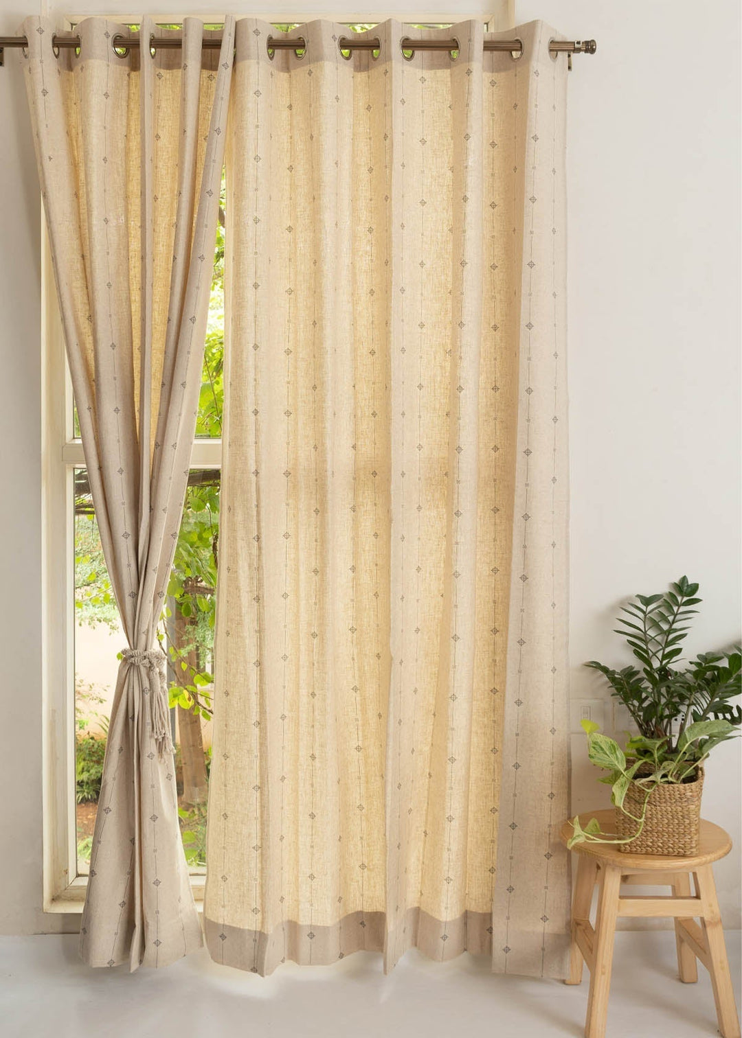 Tulsi Linen Cotton Blend ethnic textured Curtain for Living room & bedroom - Light Reduction - Beige - Single Piece | SHOBITAM