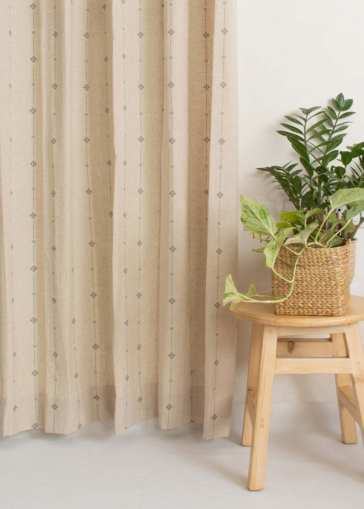 Tulsi Linen Cotton Blend ethnic textured Curtain for Living room & bedroom - Light Reduction - Beige - Single Piece | SHOBITAM