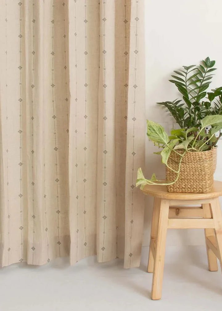 Bindu Rekha linen 100% cotton ethnic curtain - Customizable for size, lining and headers