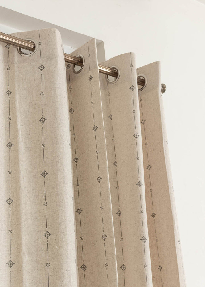 Tulsi Linen Cotton Blend ethnic textured Curtain for Living room & bedroom - Light Reduction - Beige - Single Piece | SHOBITAM