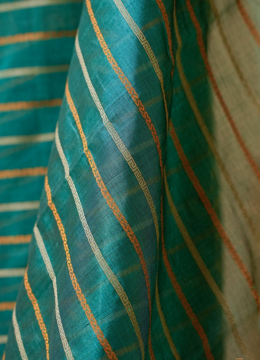 Turqoise Veldhari Kanchi Silk Cotton Handloom Saree Naina | SHOBITAM