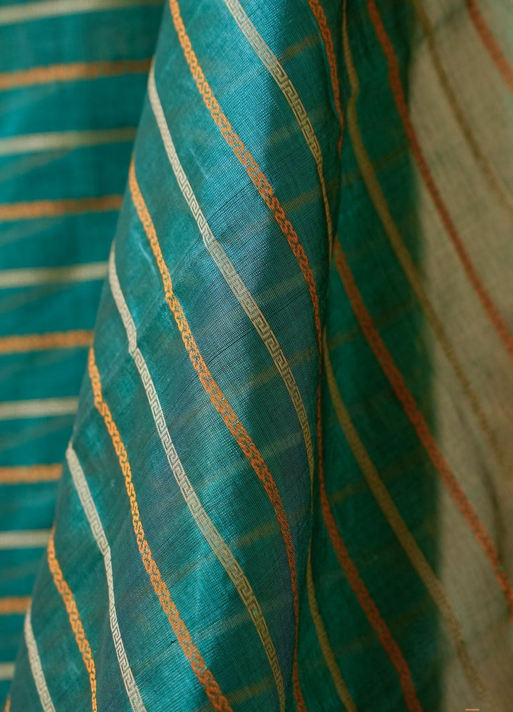 Turqoise Veldhari Kanchi Silk Cotton Handloom Saree Naina | SHOBITAM