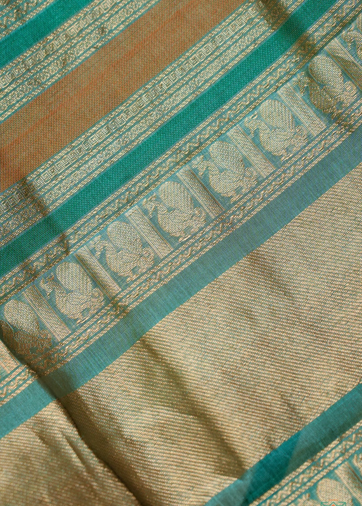 Turqoise Veldhari Kanchi Silk Cotton Handloom Saree Naina | SHOBITAM