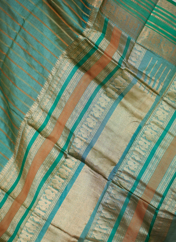 Turqoise Veldhari Kanchi Silk Cotton Handloom Saree Naina | SHOBITAM
