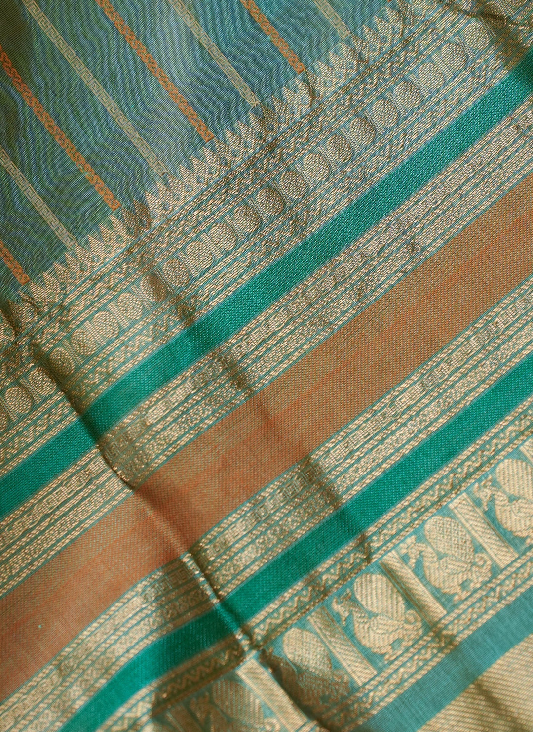 Turqoise Veldhari Kanchi Silk Cotton Handloom Saree Naina | SHOBITAM