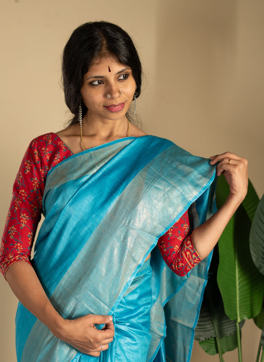 Turquoise Blue Tussar Handwoven Silk Saree | SILK MARK CERTIFIED | SHOBITAM