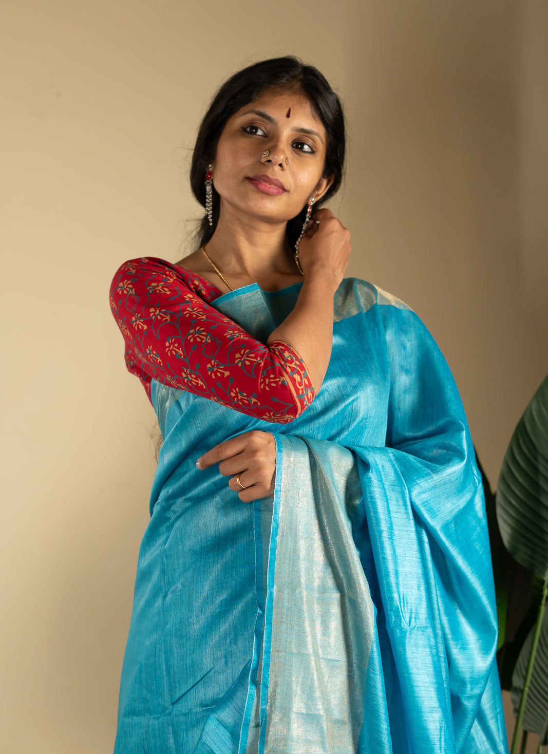 Turquoise Blue Tussar Handwoven Silk Saree | SILK MARK CERTIFIED | SHOBITAM