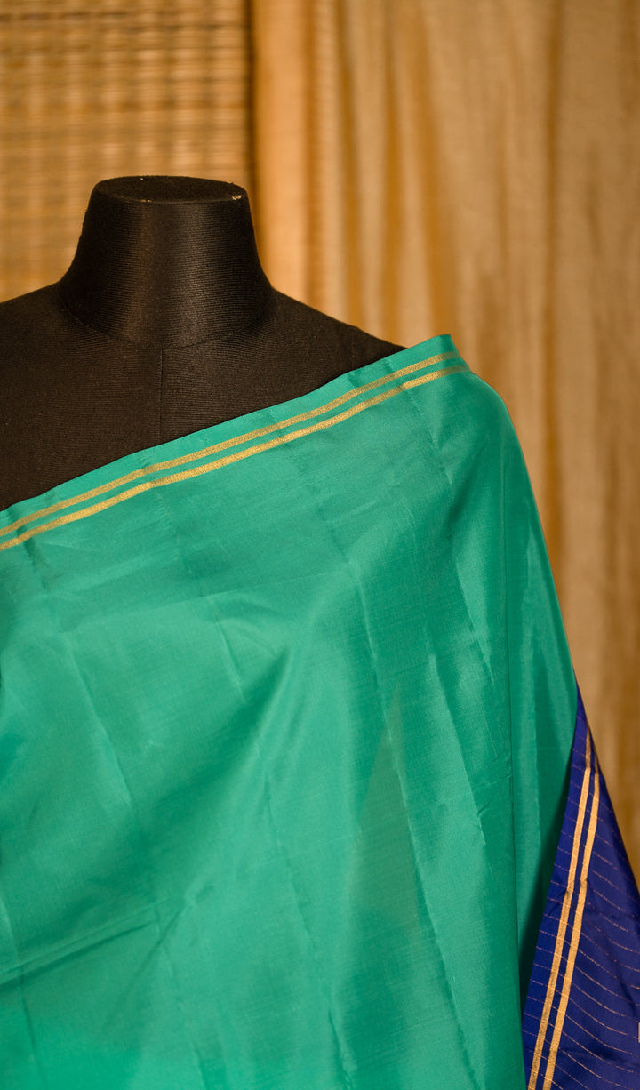 Turquoise Soft Silk Handloom Saree Nadee | SILK MARK CERTIFIED | SHOBITAM