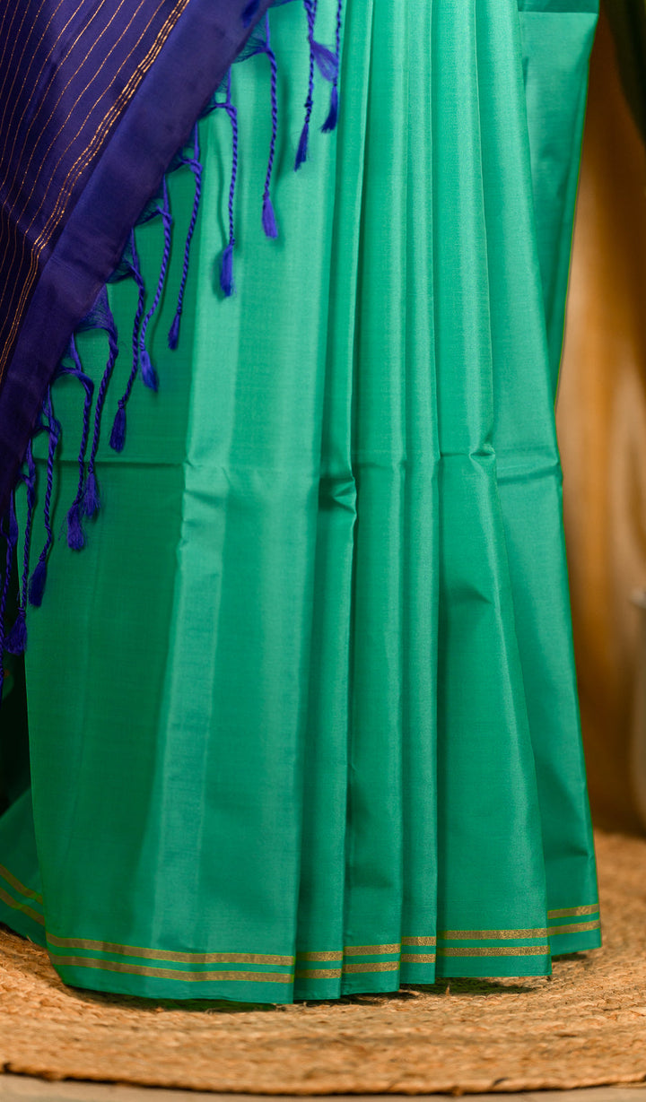 Turquoise Soft Silk Handloom Saree Nadee | SILK MARK CERTIFIED | SHOBITAM
