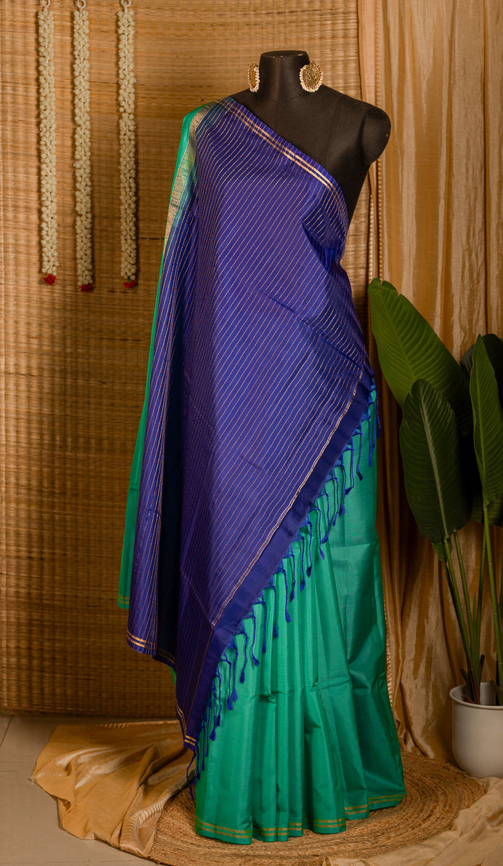 Turquoise Soft Silk Handloom Saree Nadee | SILK MARK CERTIFIED | SHOBITAM