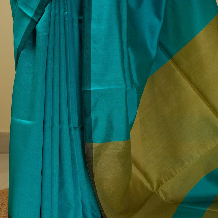 Turquoise Tussar Handloom Silk Saree | SILK MARK CERTIFIED | SHOBITAM
