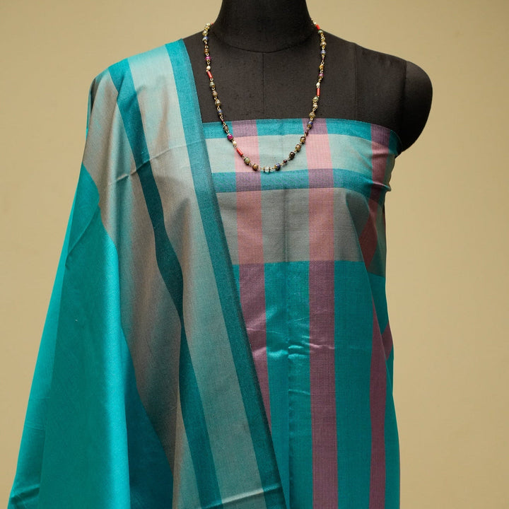Turquoise Tussar Handloom Silk Saree | SILK MARK CERTIFIED | SHOBITAM