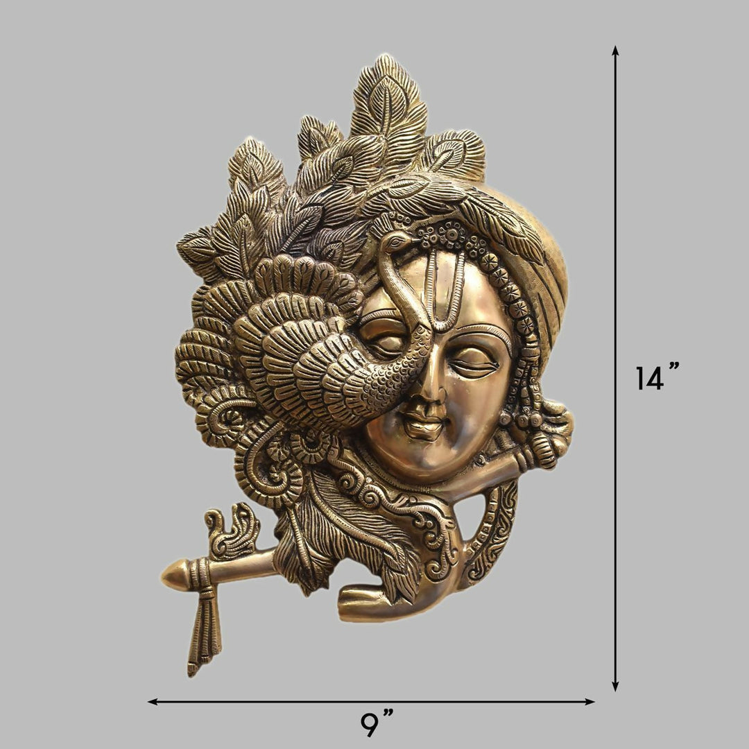 BRASS KRISHNA WITH PEACOCK WALL HANGING 14*9*2 | SHOBITAM
