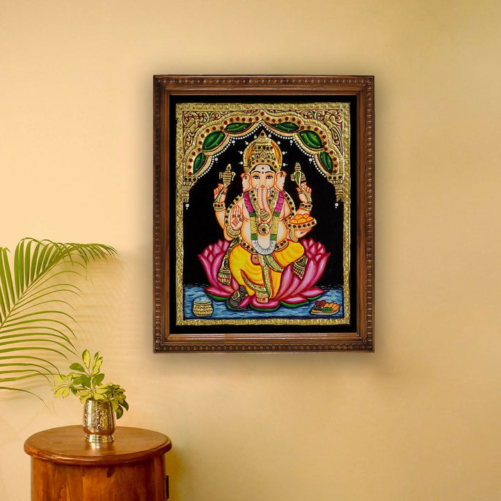 TANJORE PAINTING LOTUS GANESHA 10*8 | SHOBITAM