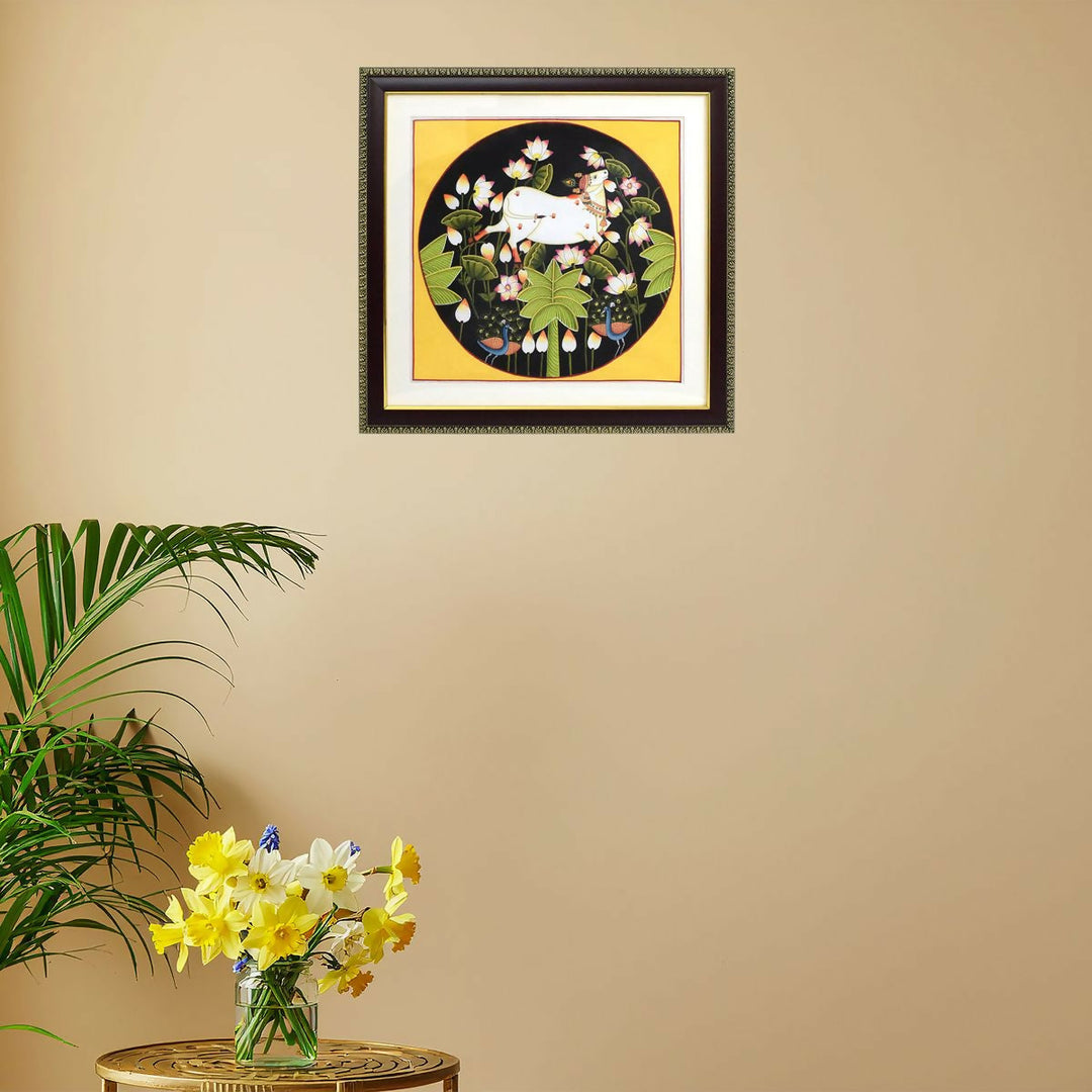 SILK PAINTING COW 17*17*1,Unframed | SHOBITAM