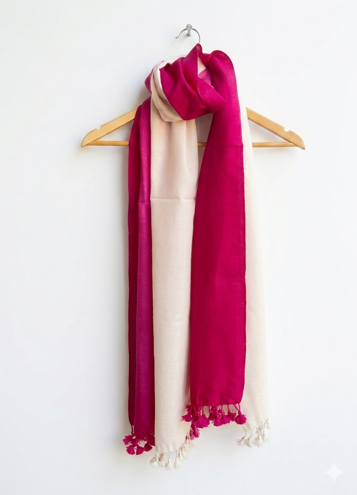 Color block Pink Marino wool handcrafted stole | SHOBITAM