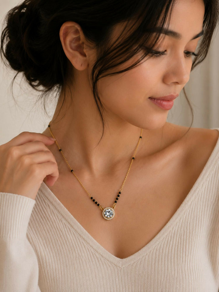 Cz Diamond Wedding Inspired Gold Diamond Mangalsutra | SHOBITAM