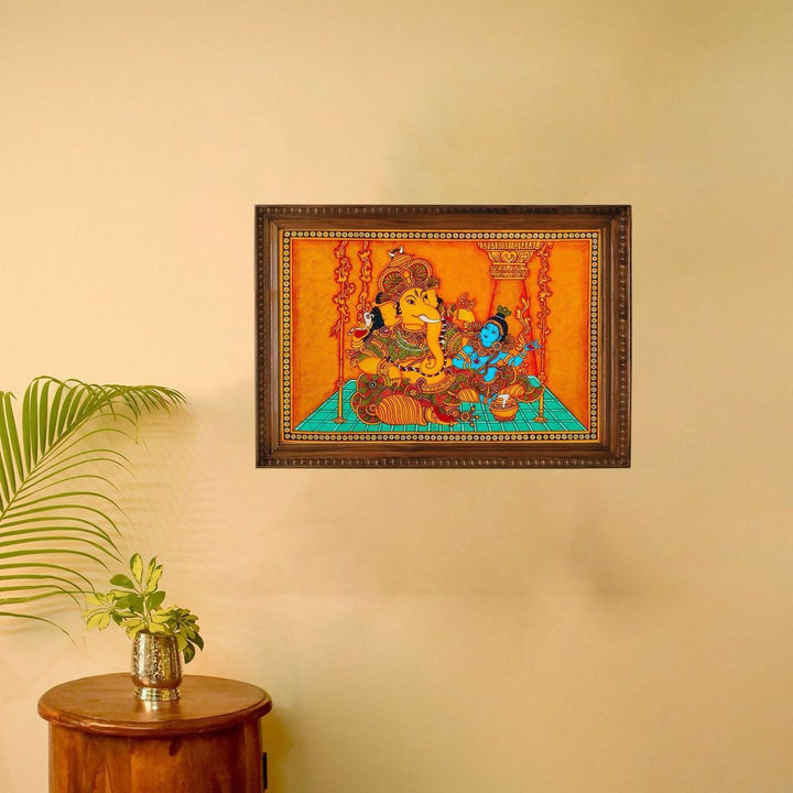 MURAL PAINTING GANESHA WITH KRISHNA 37*53 | SHOBITAM