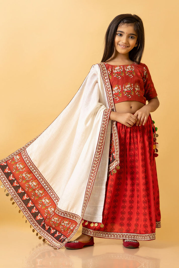 NATYA GANAPATI LEHENGA SET GIRL ( skirt + dupatta + blouse) | SHOBITAM