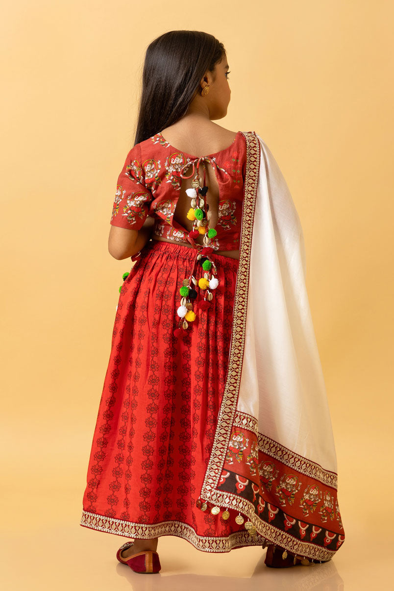 NATYA GANAPATI LEHENGA SET GIRL ( skirt + dupatta + blouse) | SHOBITAM