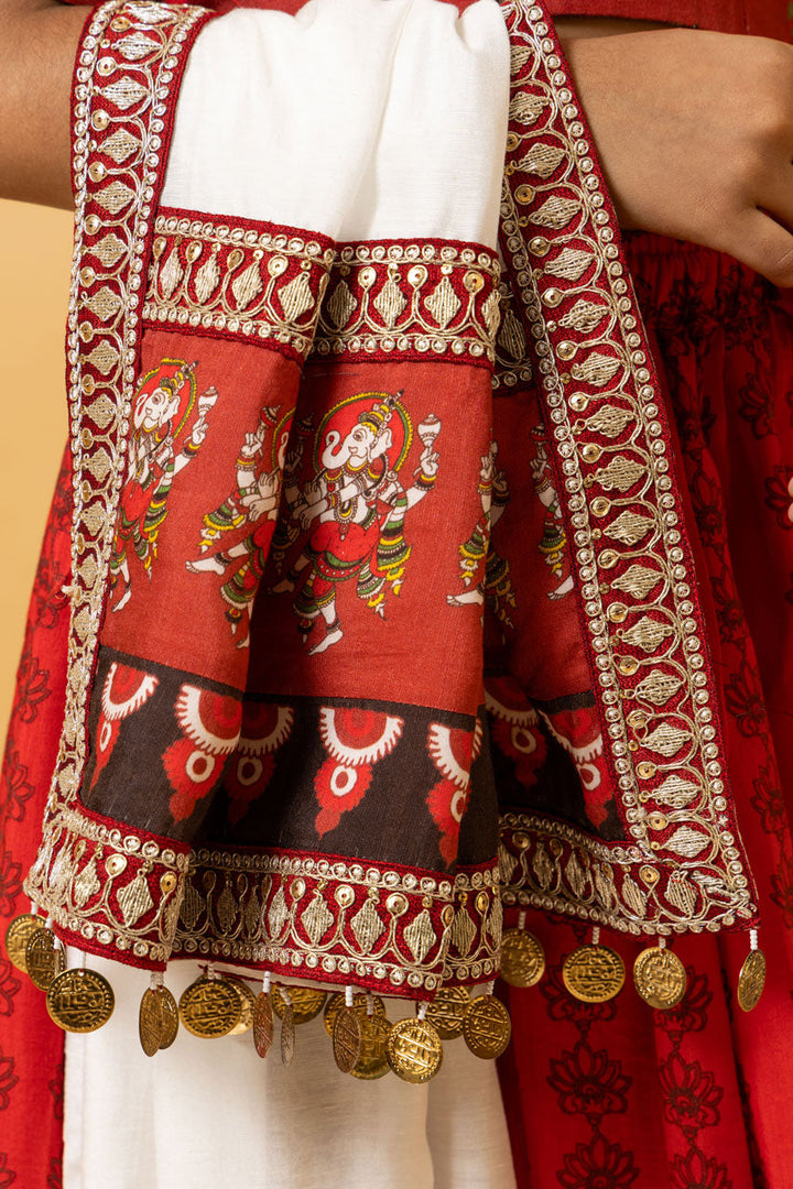 NATYA GANAPATI LEHENGA SET GIRL ( skirt + dupatta + blouse) | SHOBITAM