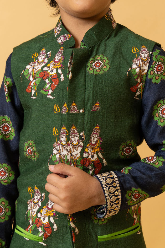 NEEL KURTA + CHURIDAR SET of 3 (kurta + churidar + jacket ) | SHOBITAM