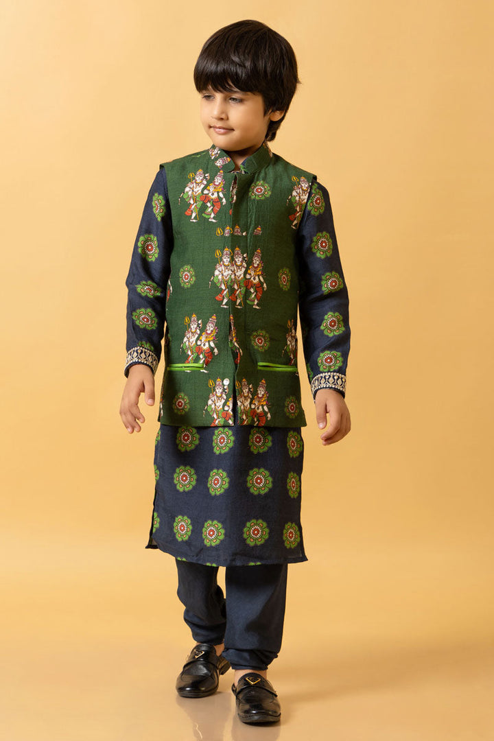 NEEL KURTA + CHURIDAR SET of 3 (kurta + churidar + jacket ) | SHOBITAM