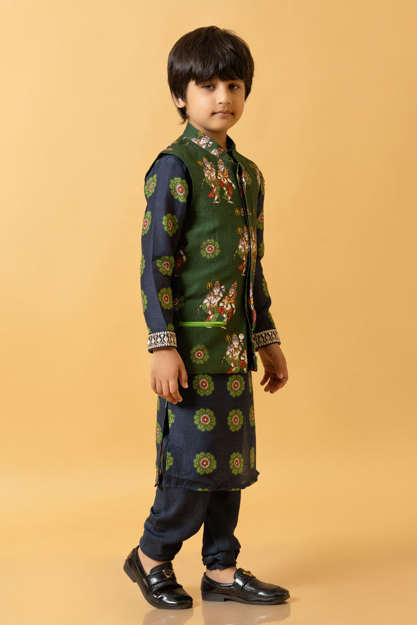 NEEL KURTA + CHURIDAR SET of 3 (kurta + churidar + jacket ) | SHOBITAM