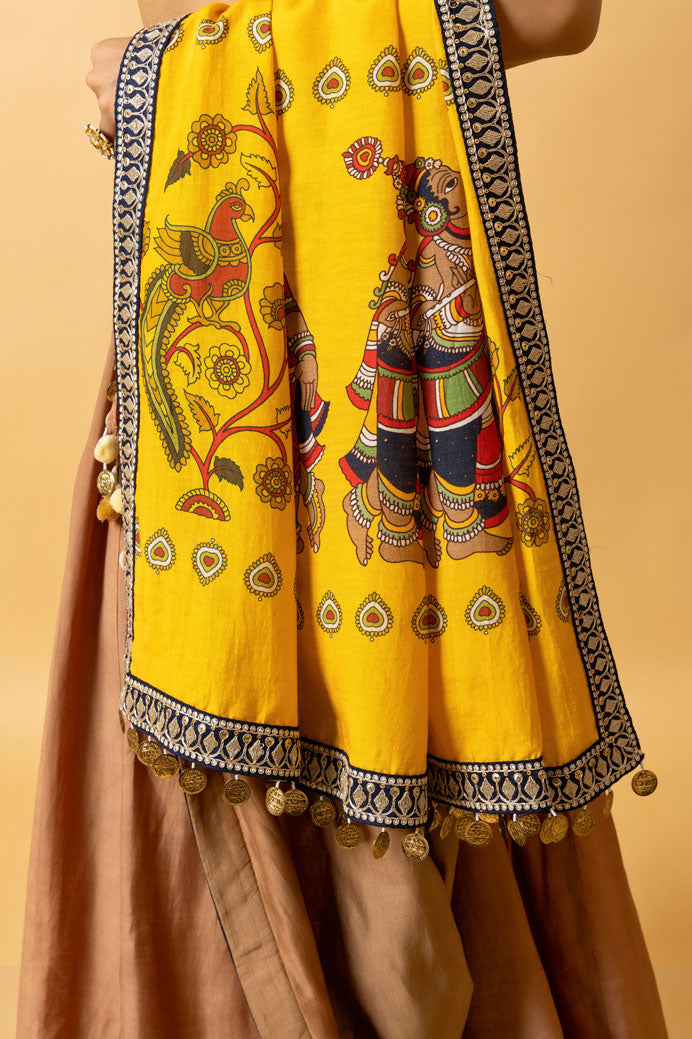 RAS LILA RADHA-KRISHNA EMBROIDERED DUPATTA | SHOBITAM