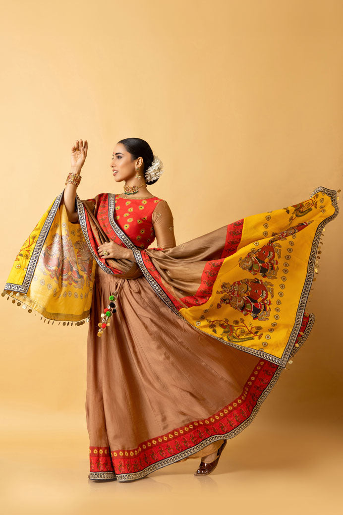 RAS LILA RADHA-KRISHNA EMBROIDERED DUPATTA | SHOBITAM