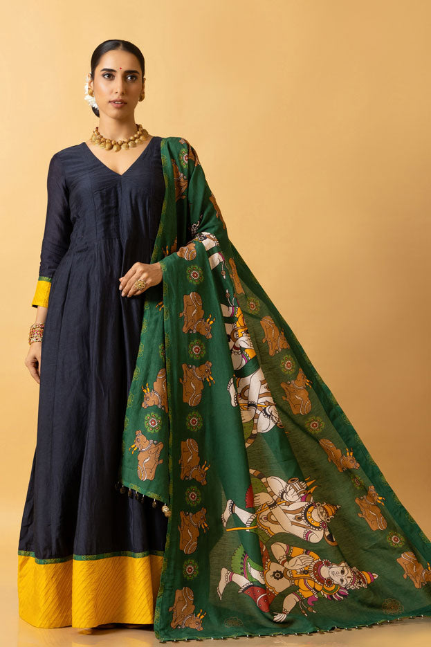 NEEL ANARKALI DRESS + LASYA SHIV-PARVATI DUPATTA ( SET OF 2) | SHOBITAM