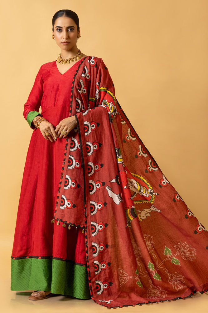 KUMKUM ANARKALI DRESS + NATYA GANAPATI DUPATTA ( SET OF 2) | SHOBITAM