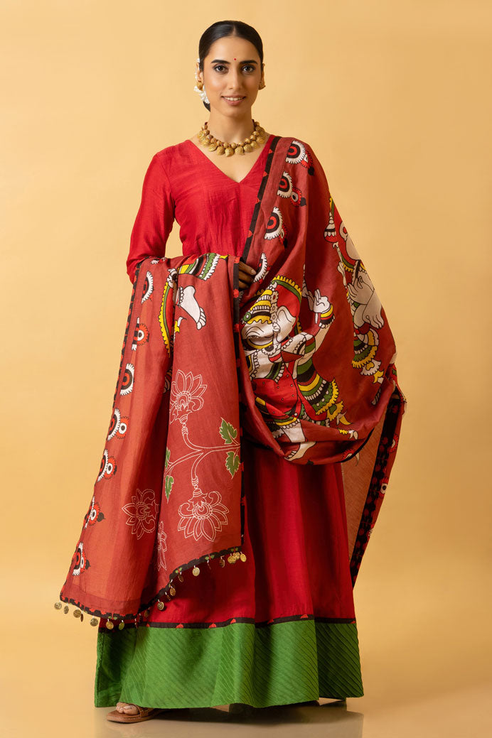 KUMKUM ANARKALI DRESS + NATYA GANAPATI DUPATTA ( SET OF 2) | SHOBITAM
