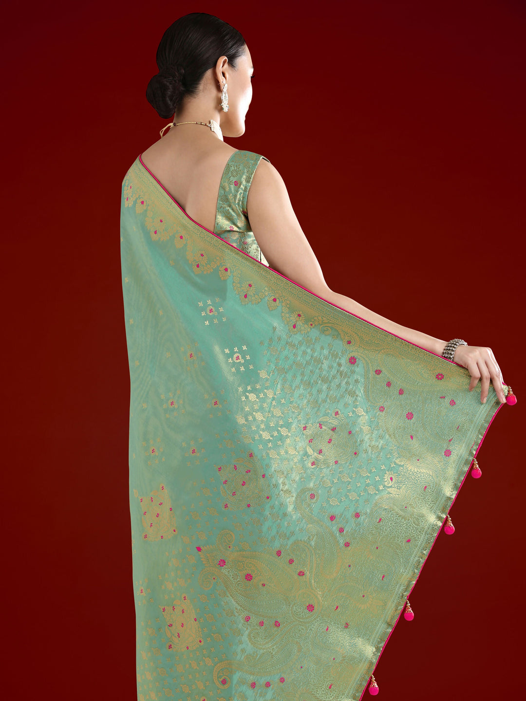 Light Blue Color Paisley Zari Woven Semi Banarasi Tissue Silk Saree  | SHOBITAM