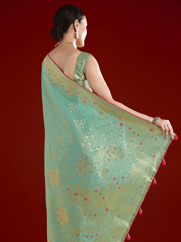 Light Blue Color Paisley Zari Woven Semi Banarasi Tissue Silk Saree  | SHOBITAM