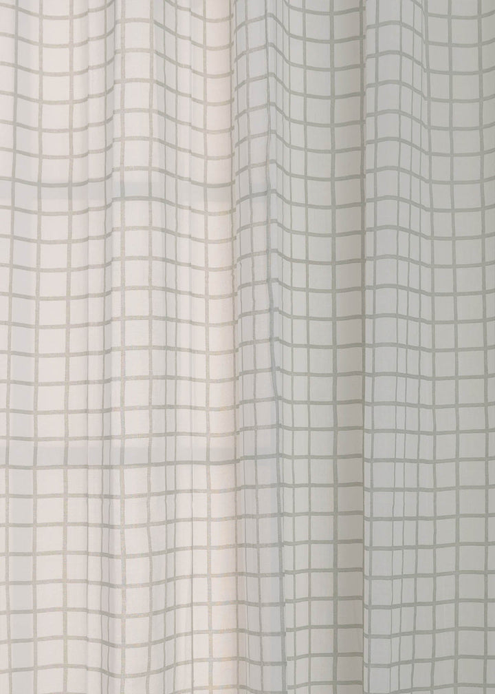 Uneven checks geometric 100 % cotton sheer curtain for Living room & bedroom - Light filtering - Grey - Single Piece | SHOBITAM
