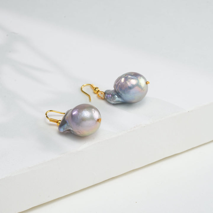 Baroque Grey Pearl Drop Hook Earring