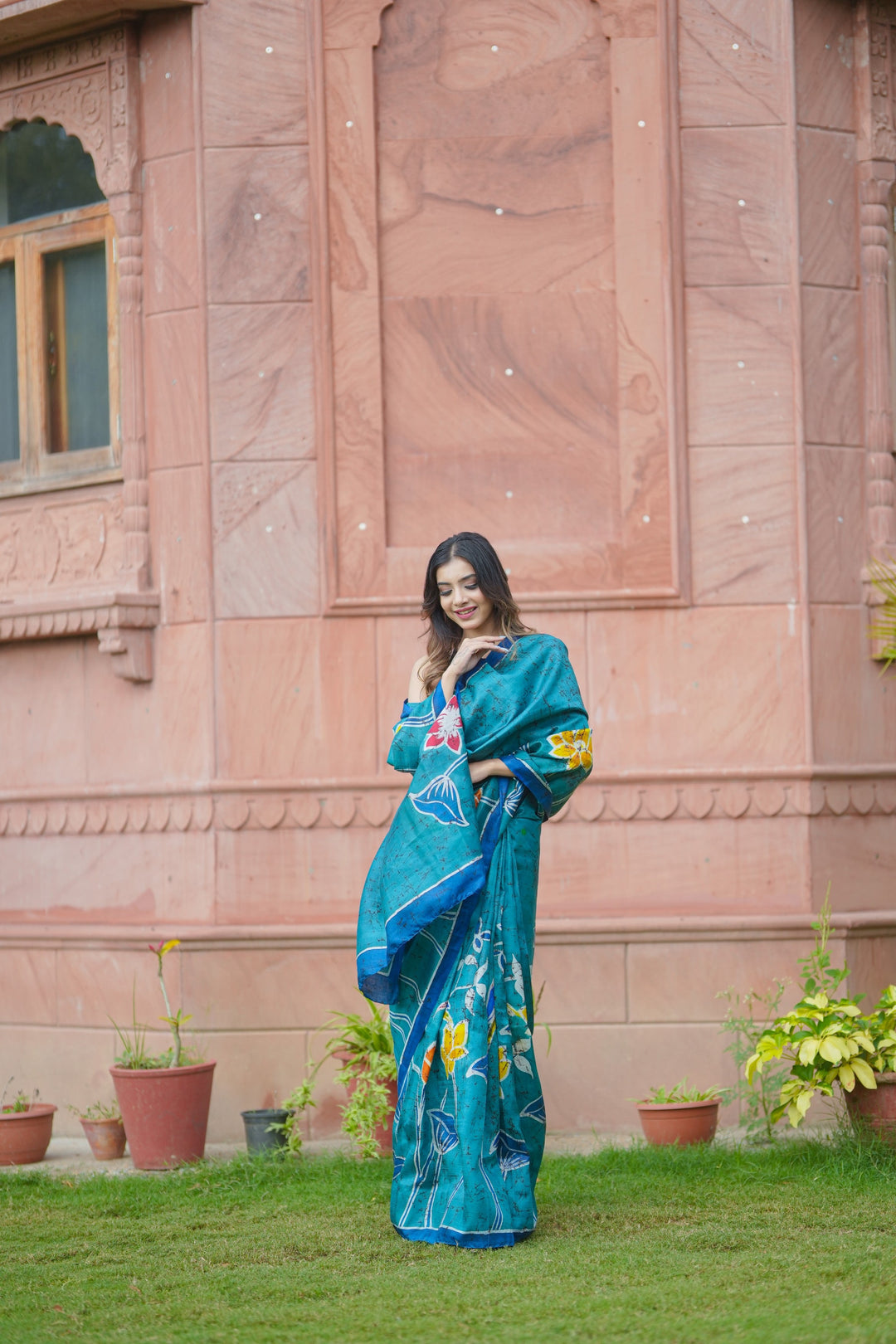 Black Hand Wax Batik Print on JLightweight Tussar Silk saree with Krishna and Peacock Feather Design | SILK MARK CERTIFIED (Copy)