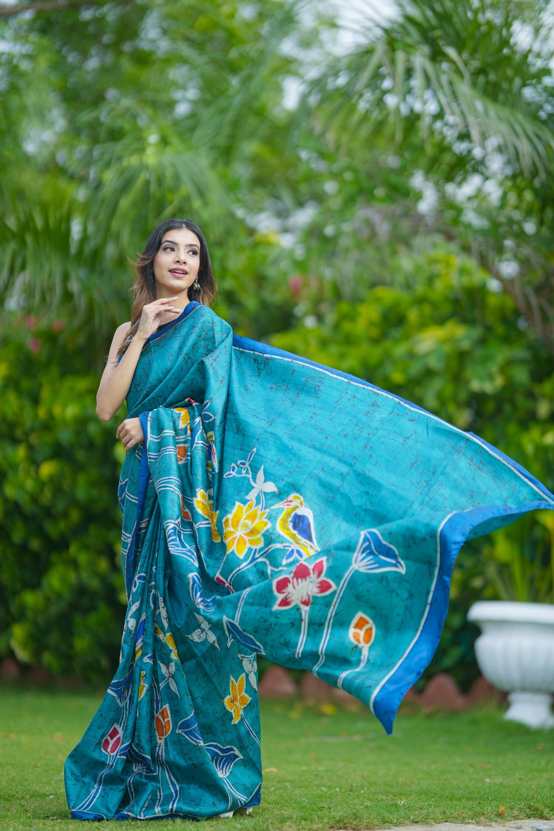 Black Hand Wax Batik Print on JLightweight Tussar Silk saree with Krishna and Peacock Feather Design | SILK MARK CERTIFIED (Copy)