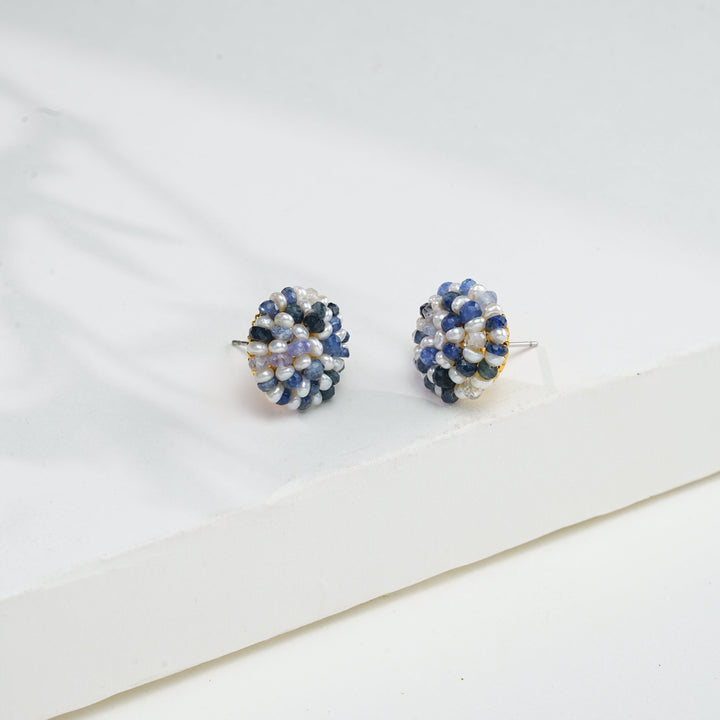 Real Sapphire and Seed Pearl Stud Earrings